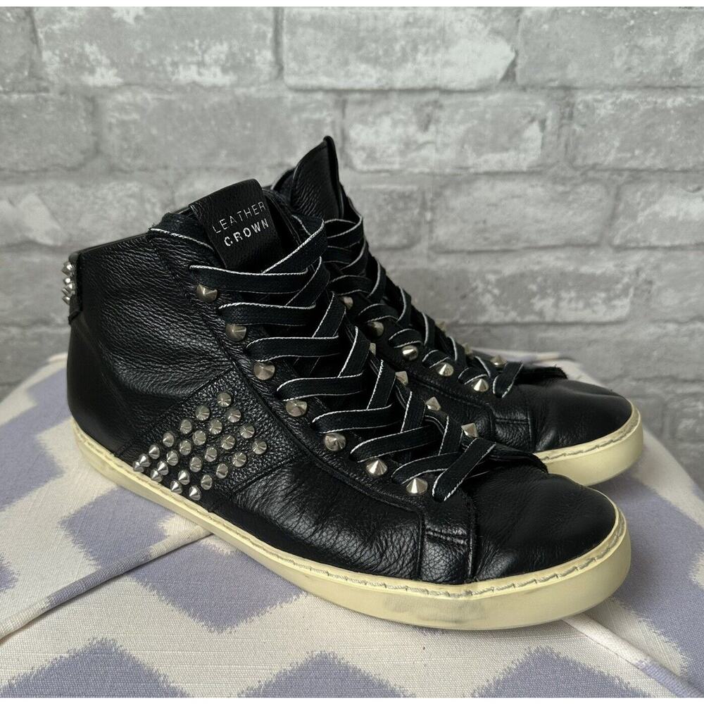 Leather Crown Flawed Italy Studs High Top Sneakers